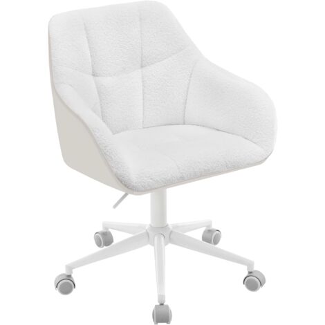 Chaise Bureau WOLTU, Chaise Coiffeuse en PU + Bouclette, Fauteuil de Bureau Ergonomique pivotant à 360°, Crème+Gris