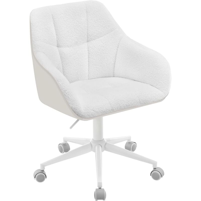 Woltu - Chaise Bureau Chaise Coiffeuse en pu + Bouclette, Fauteuil de Bureau Ergonomique pivotant à 360°, Crème+Gris