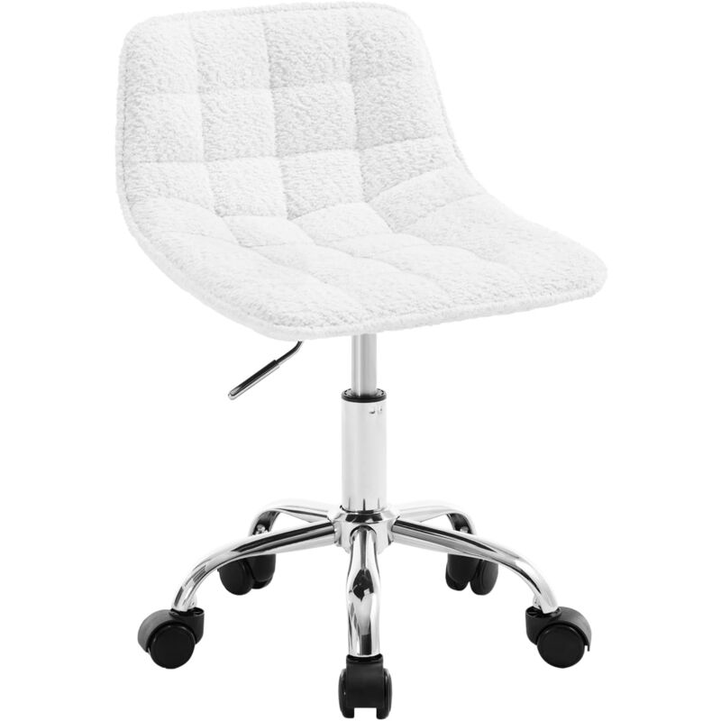 Woltu - Chaise Bureau Tabouret Coiffeuse en Chenille, Tabouret avec Dossier, Réglable en Hauteur, Blanc