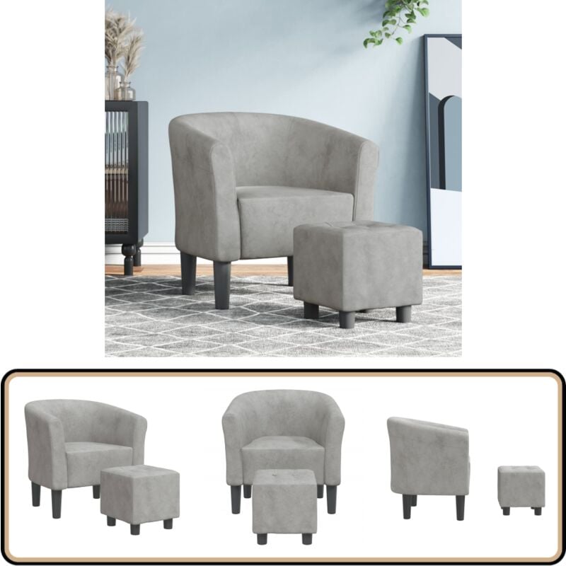 Chaise cabriolet avec repose-pied gris clair velours - Fauteuil Convertible - Fauteuil Relax - Fauteuil Velours - Chaise Confort - Meuble Salon