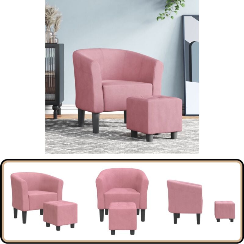 Chaise cabriolet avec repose-pied rose velours - Fauteuil Convertible - Fauteuil Rose - Fauteuil Velours - Chaise Relaxante - Meuble Salon