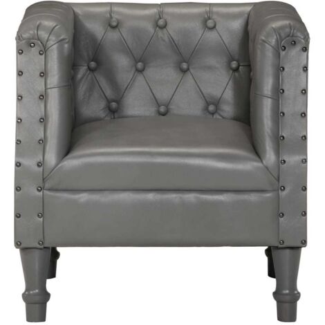 Chaise cabriolet gris cuir véritable