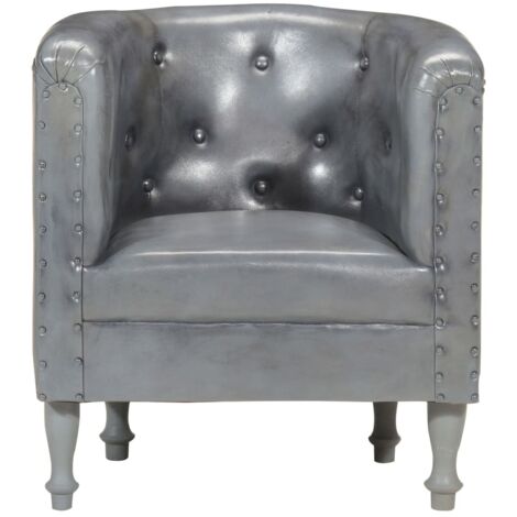 Chaise cabriolet Gris cuir véritable