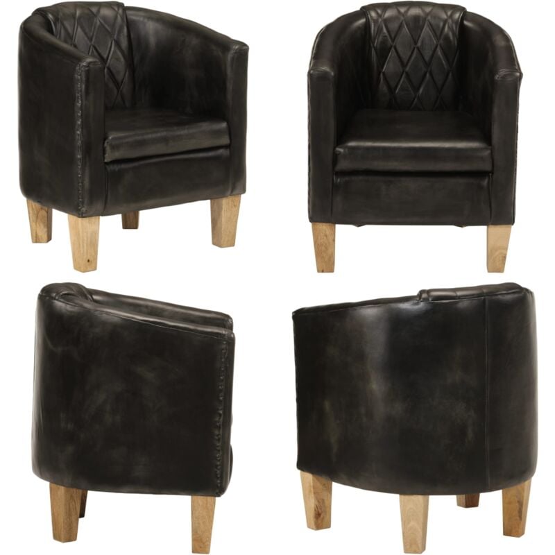 Chaise cabriolet gris cuir véritable - Fauteuil Cuir - Chaise Relaxante - Fauteuil Design - Mobilier Salon - Fauteuils Confortables - Home & Living