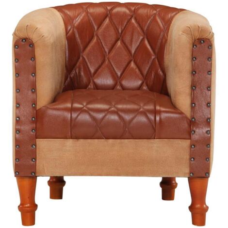 Chaise cabriolet marron cuir véritable bois de manguier massif