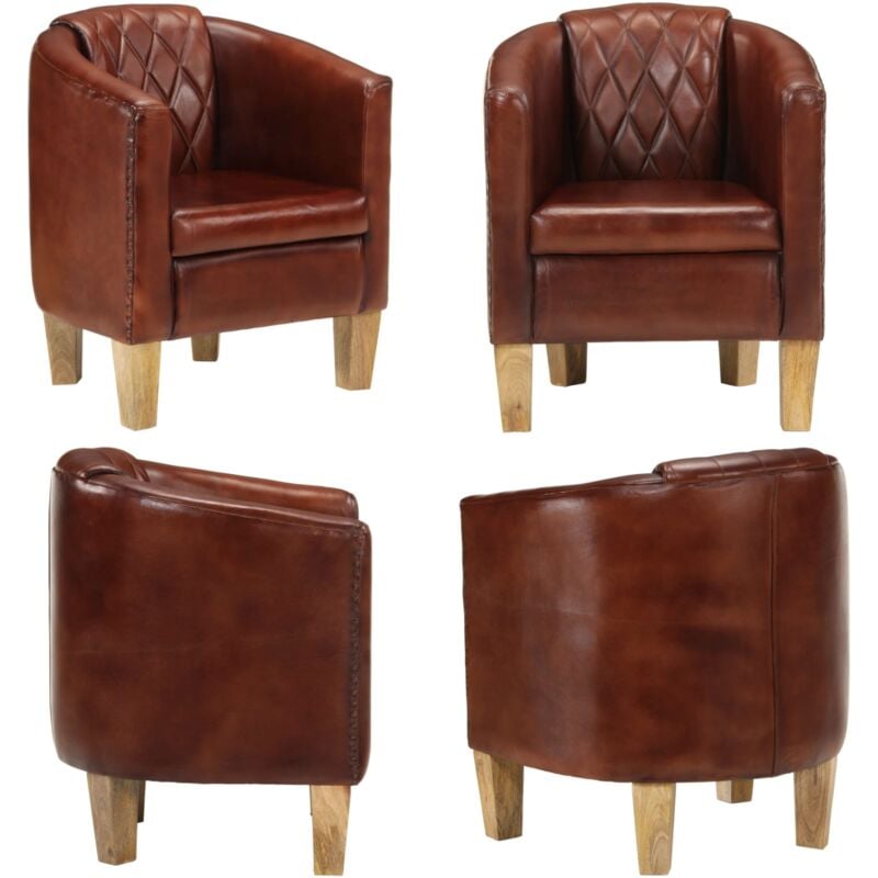 Chaise cabriolet marron cuir véritable - Fauteuil Cuir - Chaise Relaxante - Fauteuil Convertible - Mobilier Salon - Canapé Cuir - Home & Living