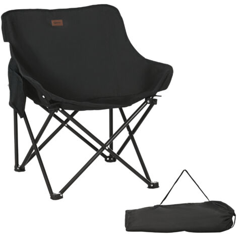 Chaise camping pliable cadre acier siège tissu sac transport noir