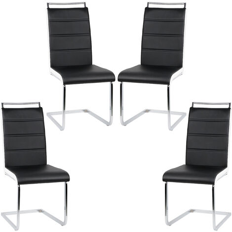 Chaise Cantilever (Lot de 4) - Chaise de Salle à Manger avec Structure en métal et revêtement en Similicuir - Chaise de Cuisine au Style Contemporain - Noir et blanc