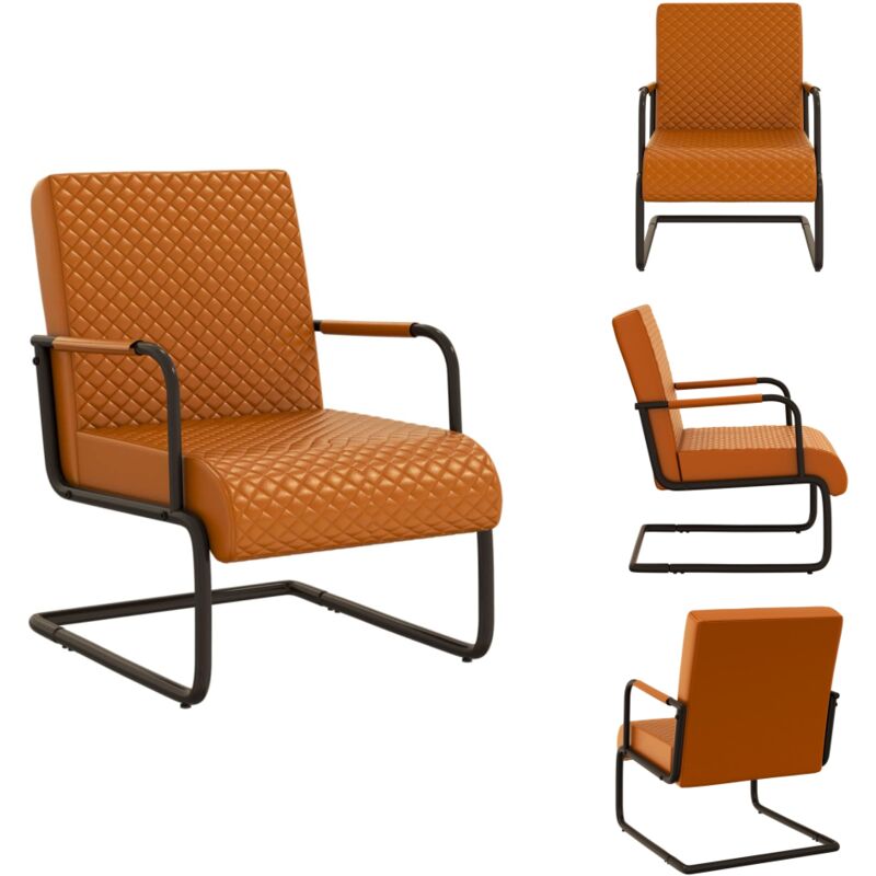 Chaise cantilever Marron Similicuir - Chaise Cantilever - Chaise Industrielle - Chaise En Cuir Synthétique - Fauteuil Moderne - Mobilier Salle À