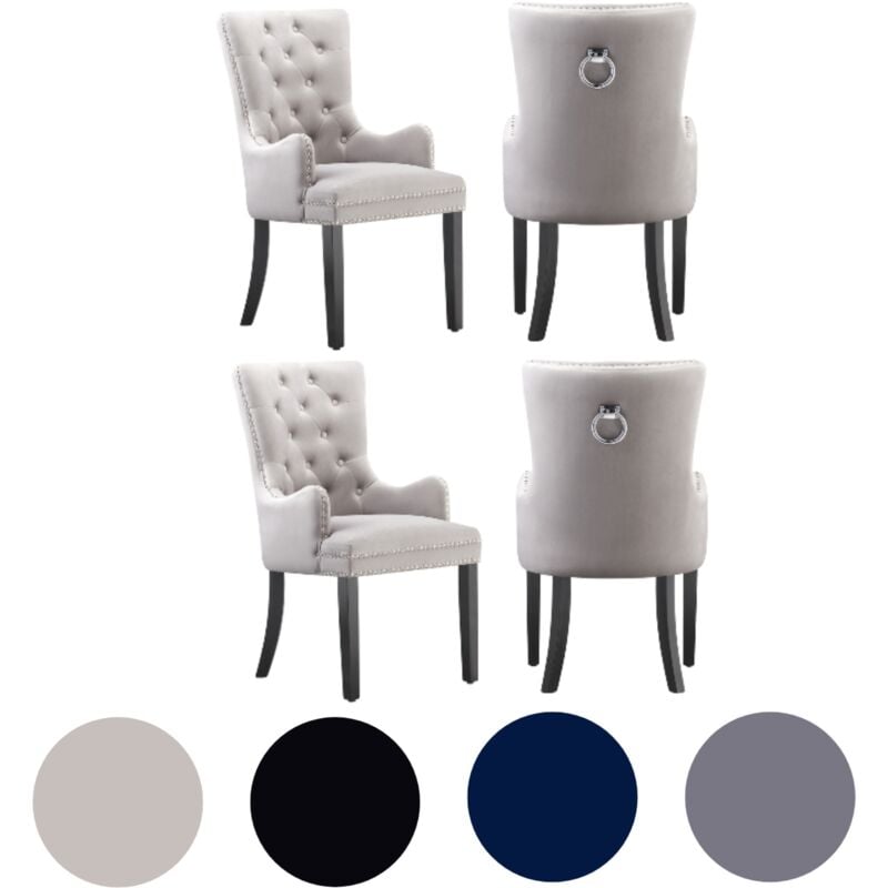 Lot de 4 chaises de salle à manger Windsor lux en velours avec accoudoirs pour salle à manger et cuisine - Gris clair