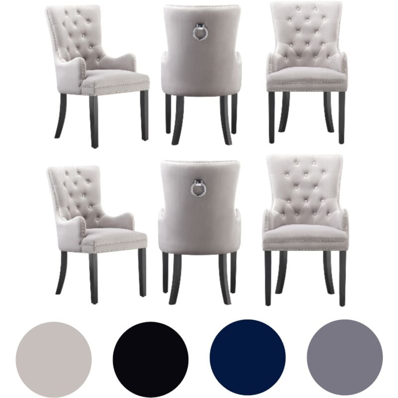 Life Interiors - Lot de 6 chaises de salle à manger Windsor lux en velours avec accoudoirs pour cuisine et salle à manger - Gris clair