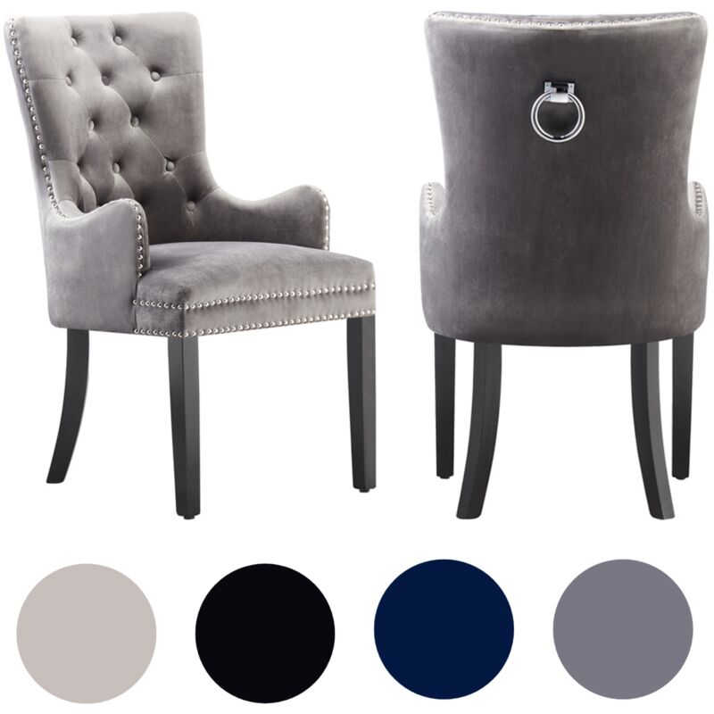 Life Interiors - Lot de 2 chaises de salle à manger Windsor lux en velours avec accoudoirs pour cuisine et salle à manger - Foncé Gris