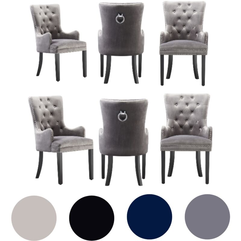 Life Interiors - Lot de 4 chaises de salle à manger Windsor lux en velours avec accoudoirs pour cuisine et salle à manger - Gris foncé