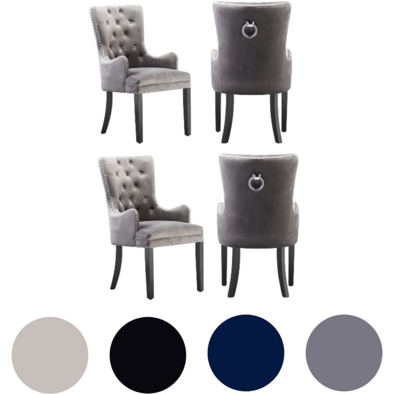 Life Interiors - Lot de 6 chaises de salle à manger Windsor lux en velours avec accoudoirs pour salle à manger et cuisine - Gris foncé