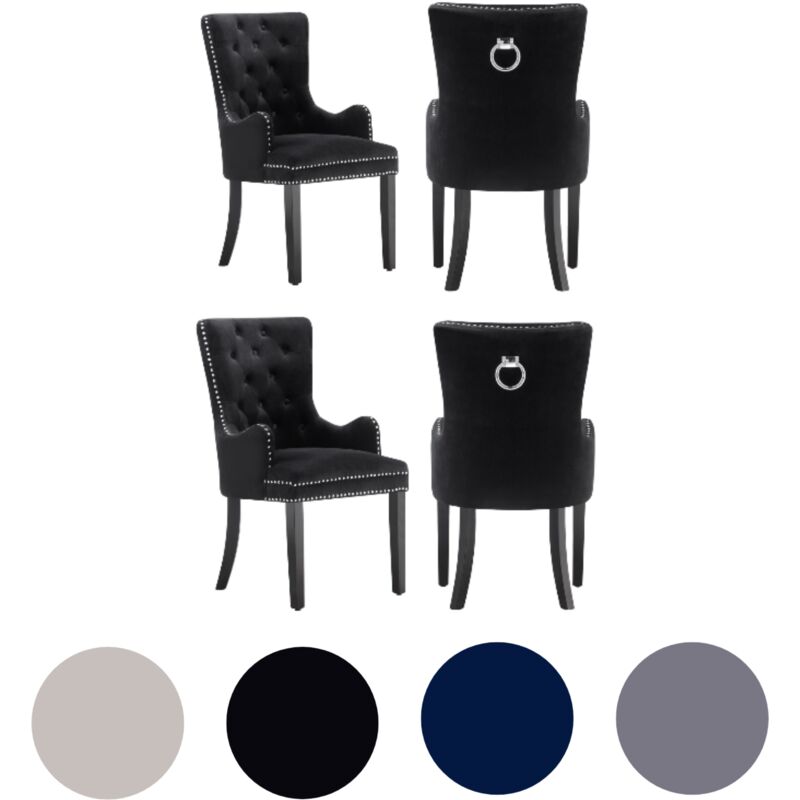 Life Interiors - Lot de 4 chaises de salle à manger Windsor lux en velours avec accoudoirs pour salle à manger et cuisine - Noir