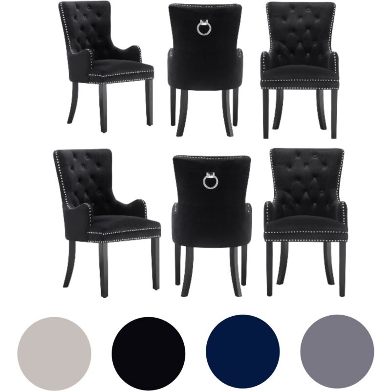 Life Interiors - Lot de 6 Chaise de salle à manger Windsor lux en velours avec accoudoirs pour cuisine et salle à manger - Noir