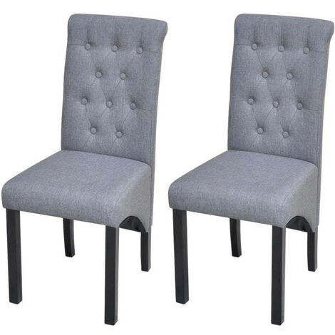 Chaise capitonnée lin gris clair et pieds bois massif Cériam - Lot de 2