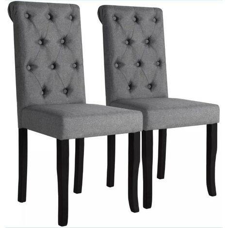 Chaise capitonnée tissu gris et pieds bois massif Ciréam - Lot de 2