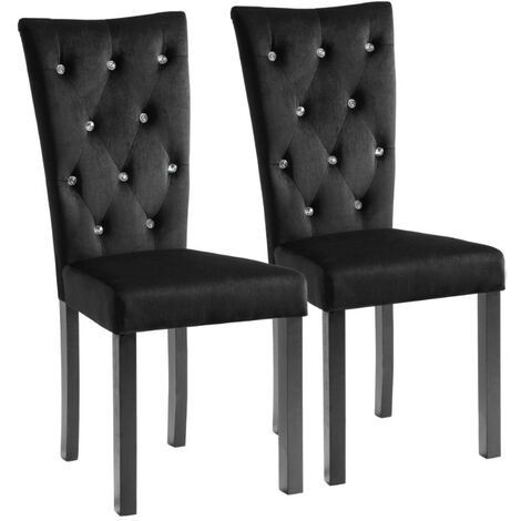 Chaise capitonnée velours noir et pieds bois noir Karmen - lot de 2