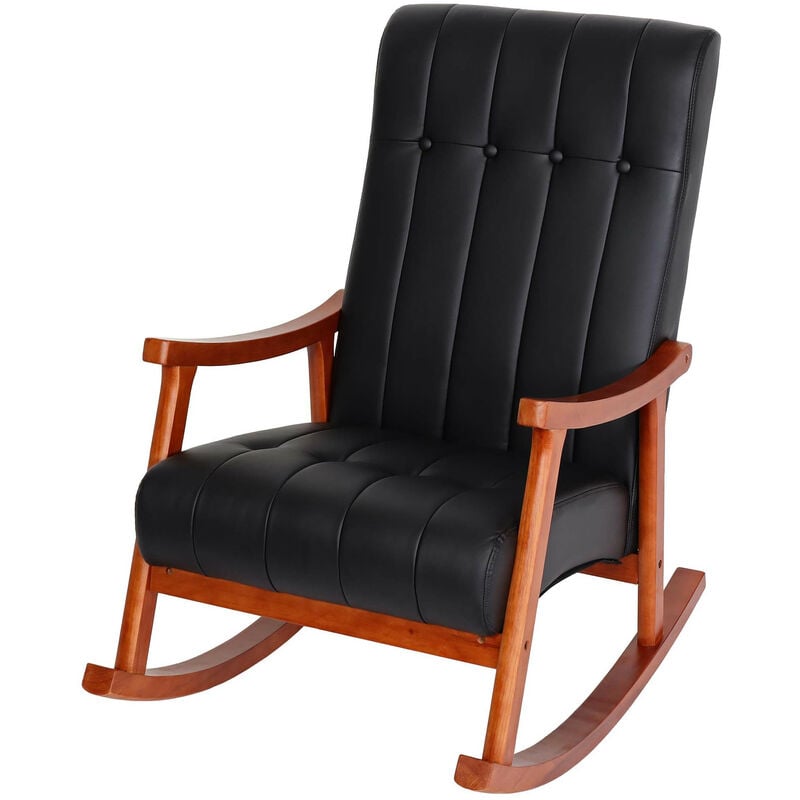 Fauteuil à bascule HWC-K10, fauteuil à bascule Fauteuil relax Similicuir noir, piétement aspect no