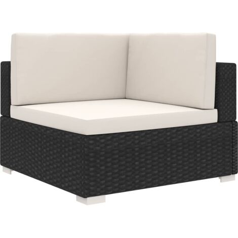 Chaise Chaise d'angle 1 pc et coussins Résine tressée Noir Chaise de salon 24138