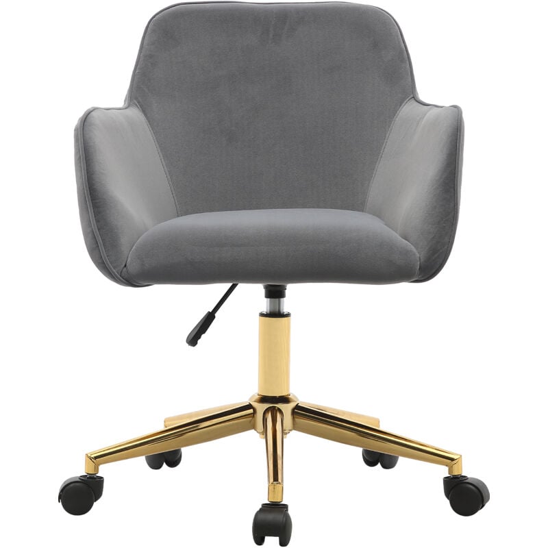 Hauss Spole - Chaise, chaise de bureau pivotante, fauteuil, réglable en hauteur, pieds dorés, velours, gris