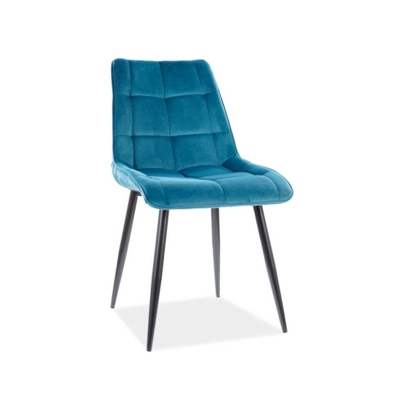 Chaise chic en velours matelassé - Bleu canard - H 88 cm - Livraison gratuite