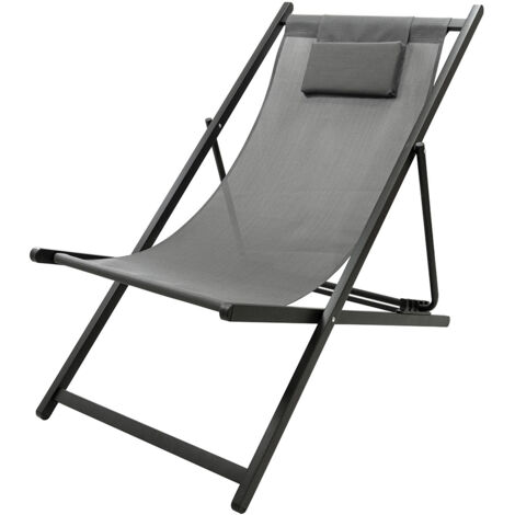 Chaise chilienne pliante 94x61 cm textilène anthracite – 5 positions
