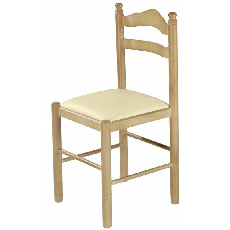 Fanmuebles - Chaise classique en bois naturel Madrid Revêtement : Similicuir crème
