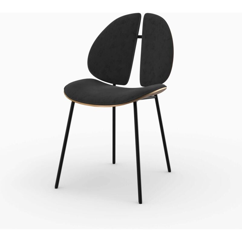 Chaise en velours noir et bois de noyer - coccinelle