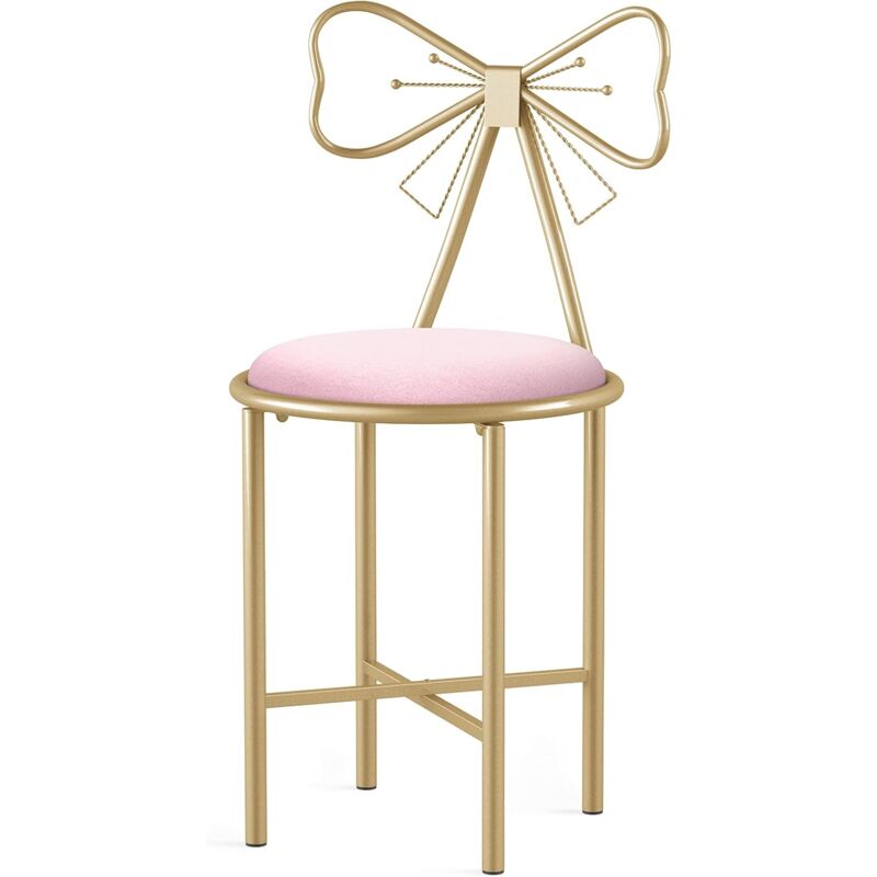 Unho - Chaise Coiffeuse Chambre Velours, Tabouret Coiffeuse Rose et Doré en Fer et Velours 40x40x85cm Chaise de Chambre Design Idéal pour Salon Spa