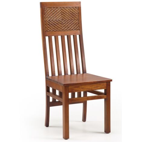 Chaise coloniale en bois massif d'acajou et rotin Falkane