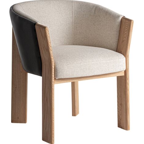 Chaise contemporaine en cuir noir marron et bois de manguier - Noir marron naturel