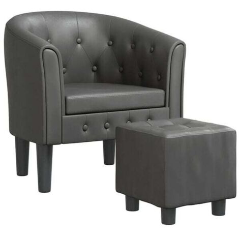 Chaise convertible avec repose-pieds intégré – Assise rembourrée en cuir synthétique gris, dossier inclinable et fonction de sieste pour salon ou bureau
