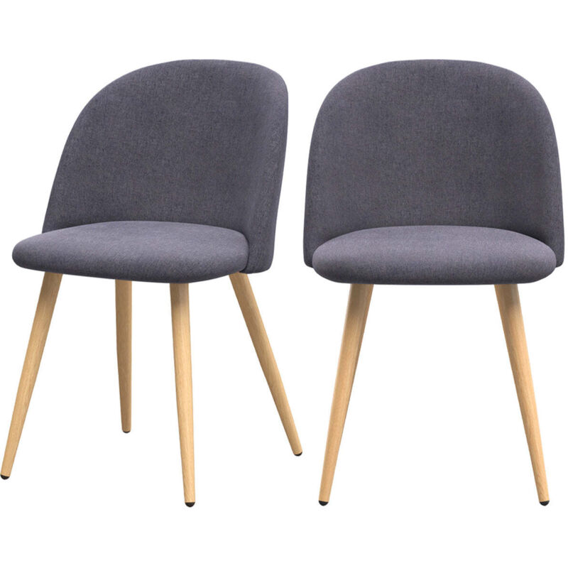 Rendez-vous Déco - Lot de 2 chaises en tissu gris foncé et pieds en métal - cozy