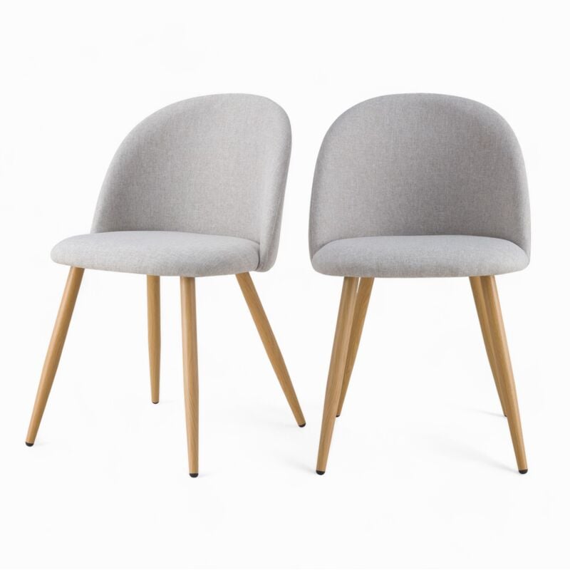 Lot de 2 chaises en tissu taupe chiné clair et pieds en métal - COZY