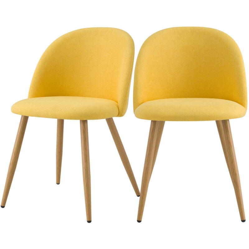 Lot de 2 chaises en tissu jaune et pieds en métal - cozy