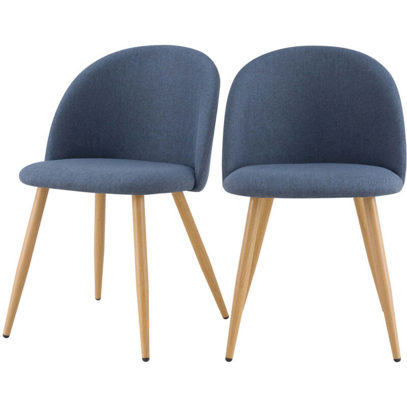Rendez-vous Déco - Lot de 2 chaises en tissu bleu et pieds en métal effet bois - cozy