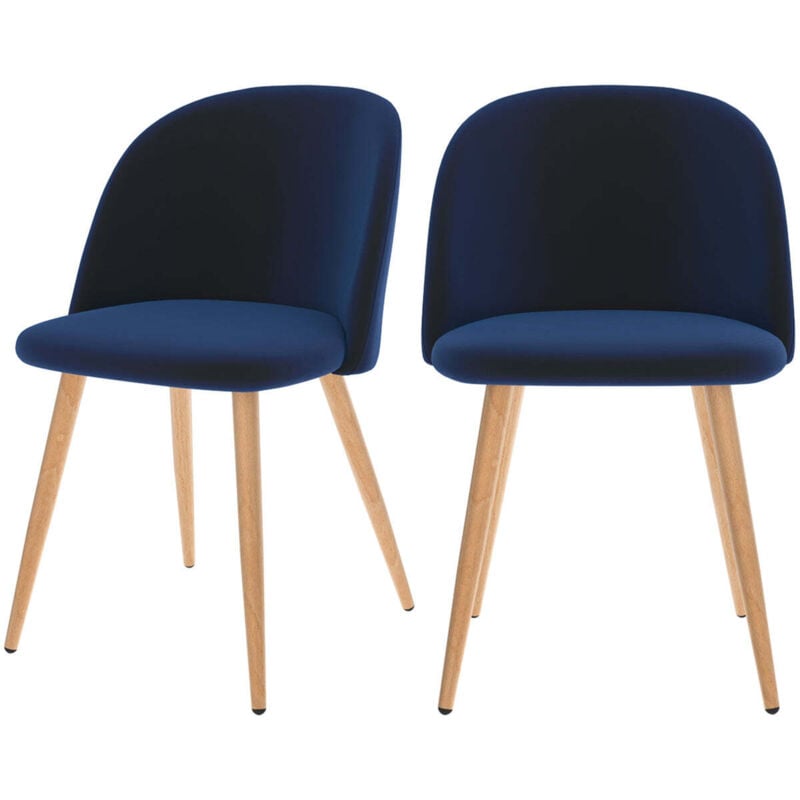 Rendez-vous Déco - Lot de 2 chaises en velours bleu foncé et pieds en métal - cozy