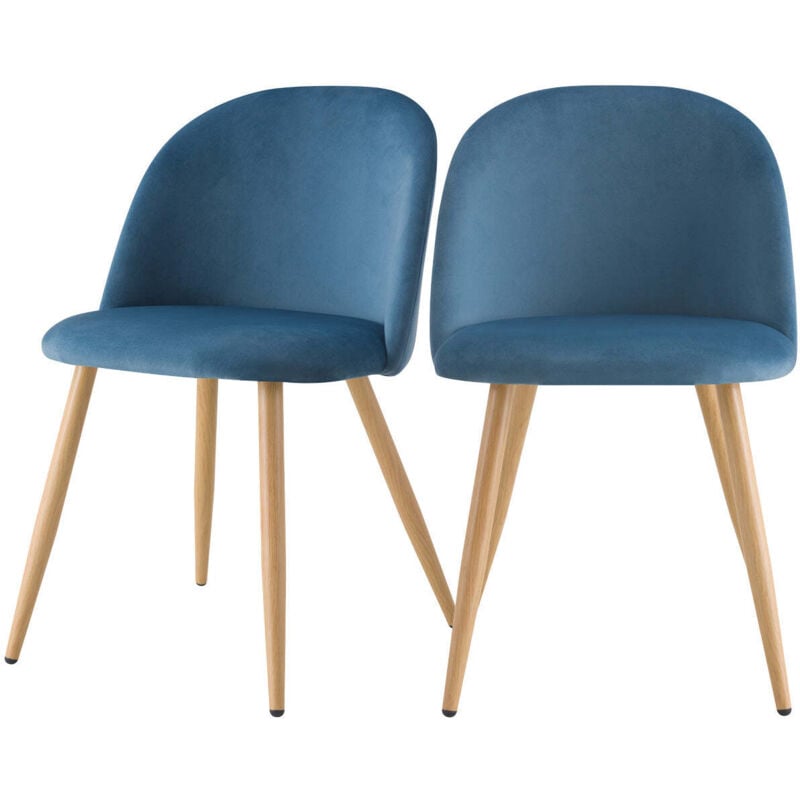 Rendez-vous Déco - Lot de 2 chaises en velours bleu et pieds en métal - cozy