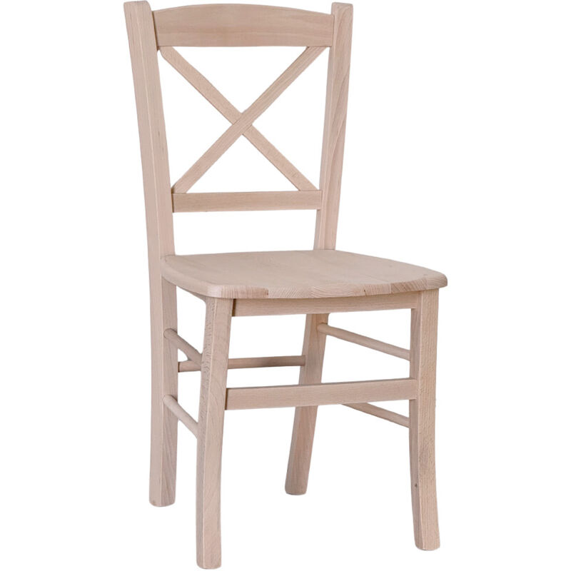 Okaffarefatto - Chaise en bois croix avec assise en bois massif brut à peindre