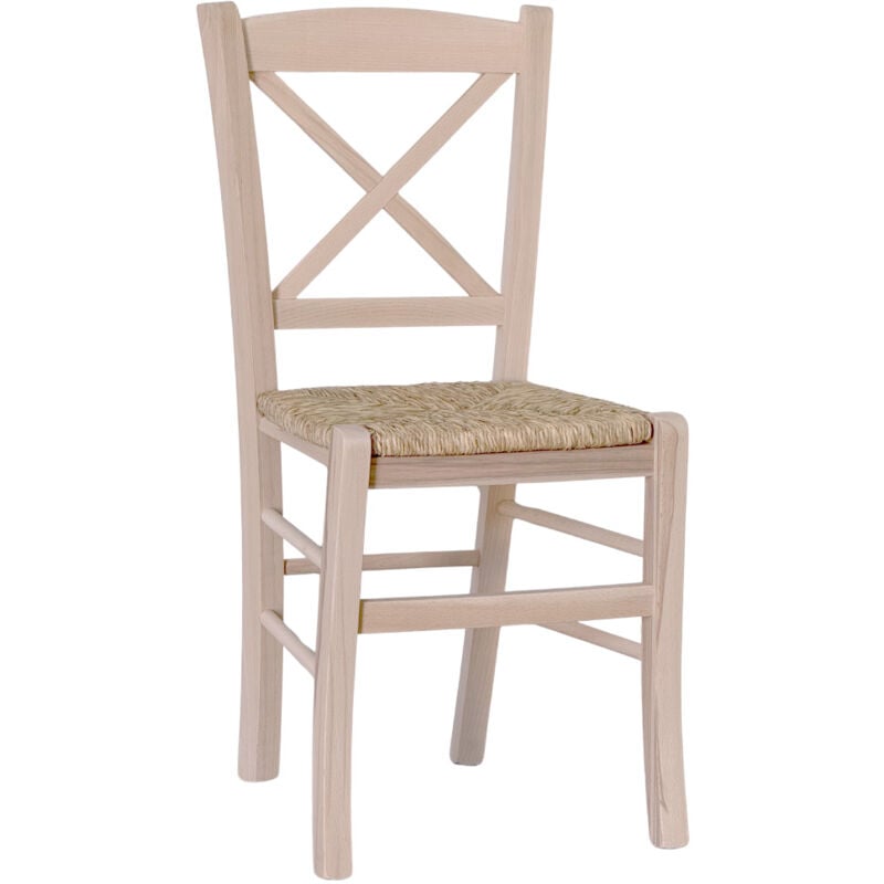 Okaffarefatto - Chaise Cross en bois avec assise en paille brute à peindre