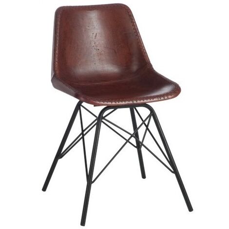 Chaise cuir marron et pieds métal noir Veeda L 46 cm