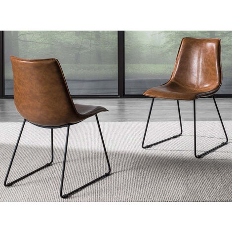 Chaise cuir marron vieilli et pieds métal noir Kintale - Lot de 2