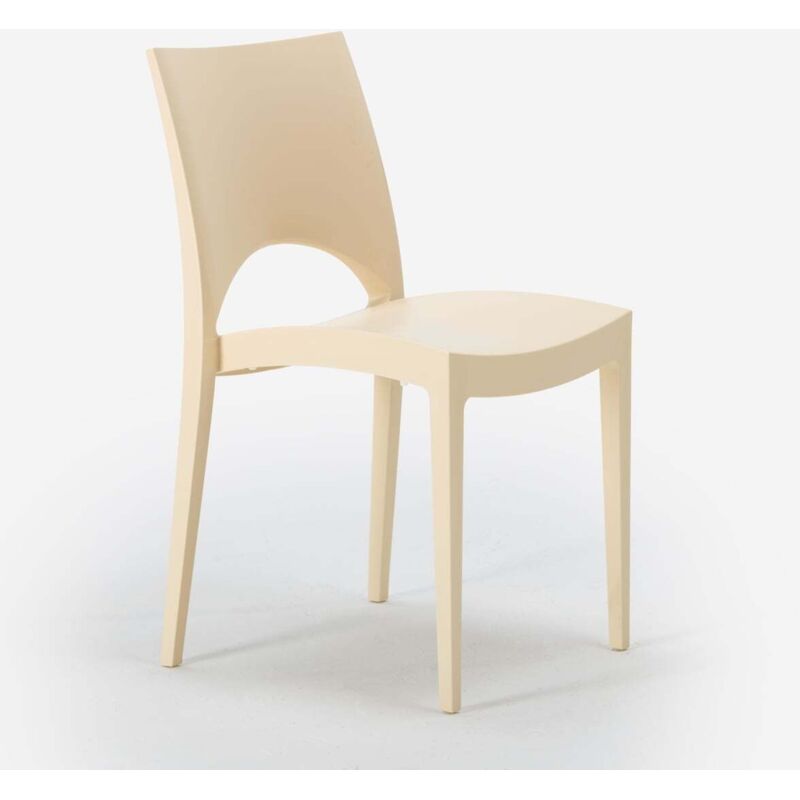 Grand Soleil – Chaise empilable en polypropylène pour salle à manger et bar – Résistante aux intempéries – Confort ergonomique – Beige – Dimensions