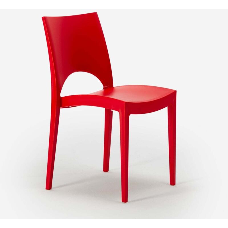 Grand Soleil – Chaise empilable en polypropylène pour salle à manger et bar – Résistante aux intempéries – Confort d'assise 43 cm – Rouge