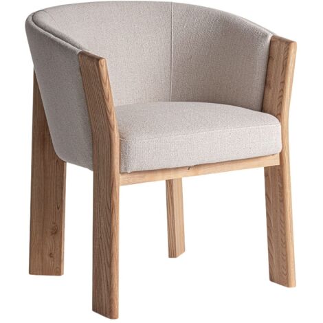 Chaise curvée en tissu beige et bois massif de chêne clair NARA-Beige