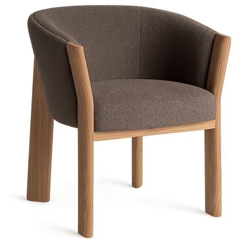 Chaise curvée en tissu beige et bois massif de chêne clair NARA-Marron