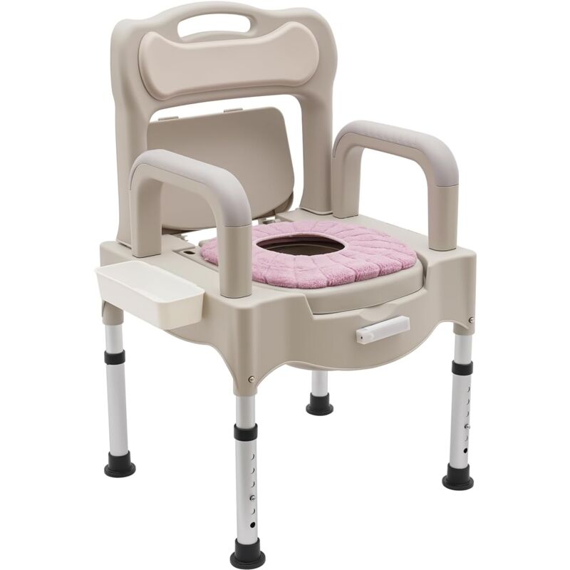 Chaise d'Aisance, Toilette Portative de 500 lb pour Personnes Âgées Handicapées chaise de douche pour Toilettes avec Accoudoirs, Réglable en Hauteur,