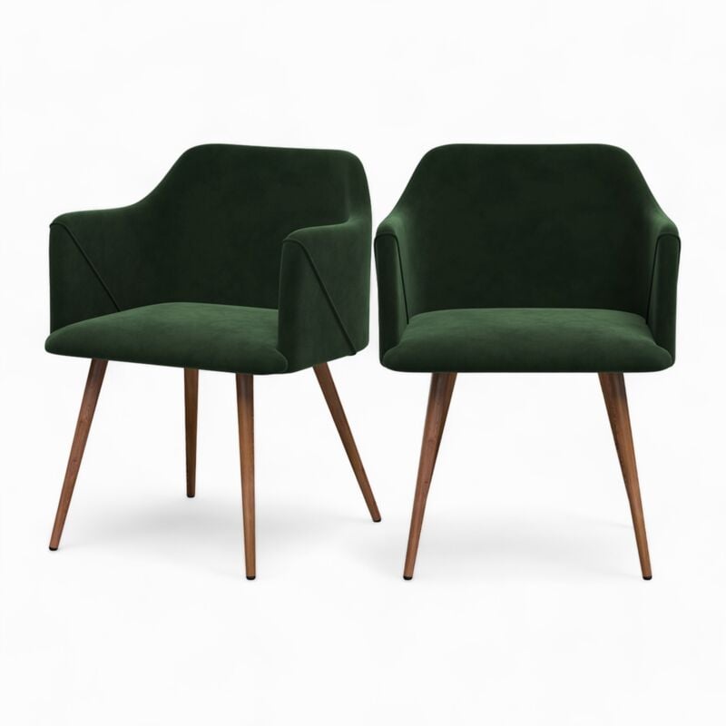 Rendez-vous Déco - Lot de 2 chaises avec accoudoirs en velours vert foncé - daisy